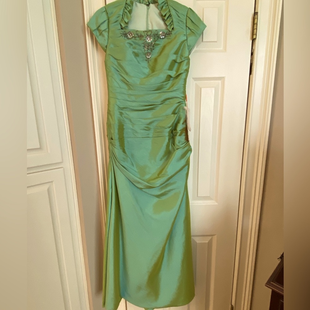 Lime green iridescent taffeta formal by Dream Prom